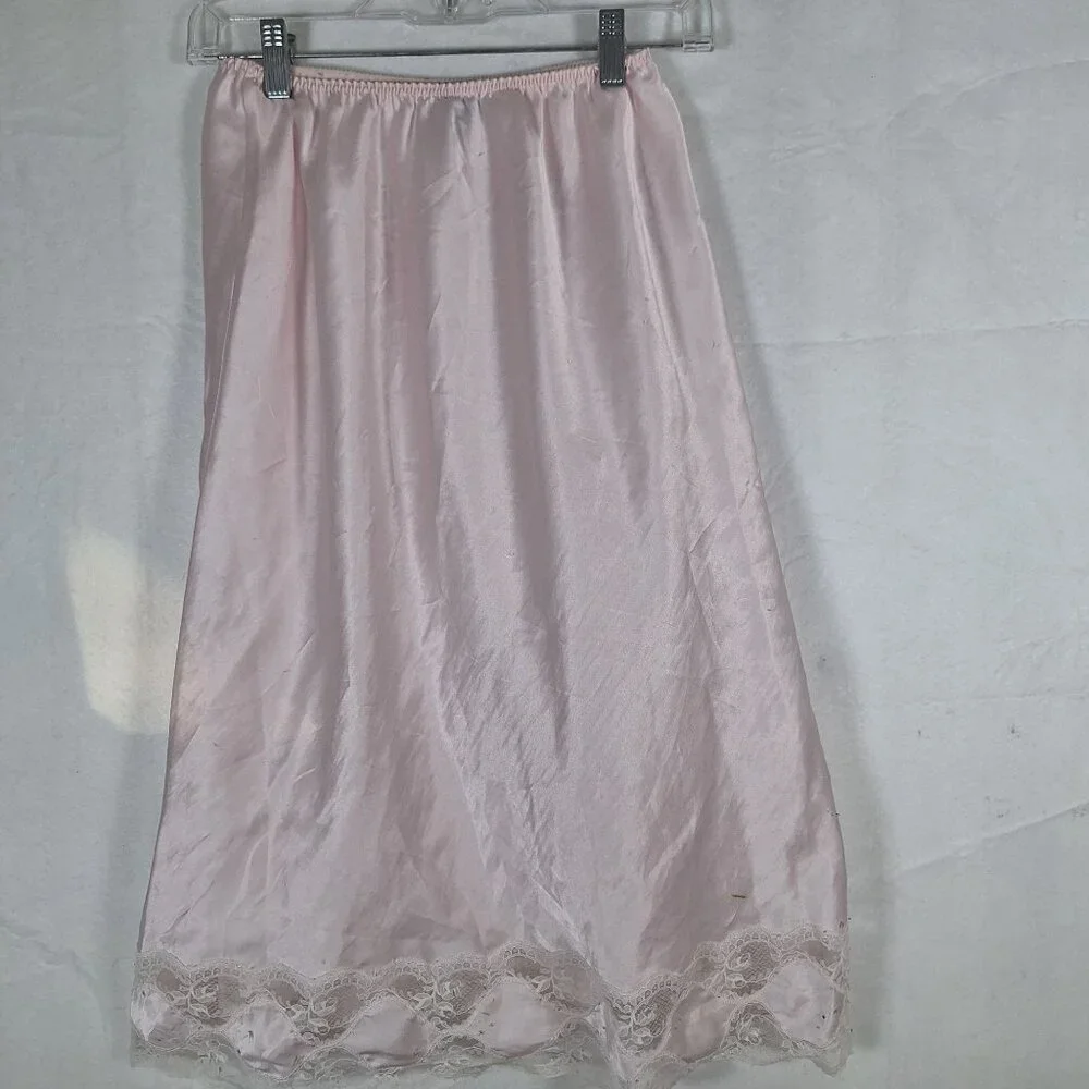 Vintage Etienne pink satin lace slip size medium - Picture 2 of 7